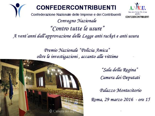 Confercontribuenti organizza a Roma il 29 marzo il Convegno Nazionale &quot;Contro tutte le Usure&quot;