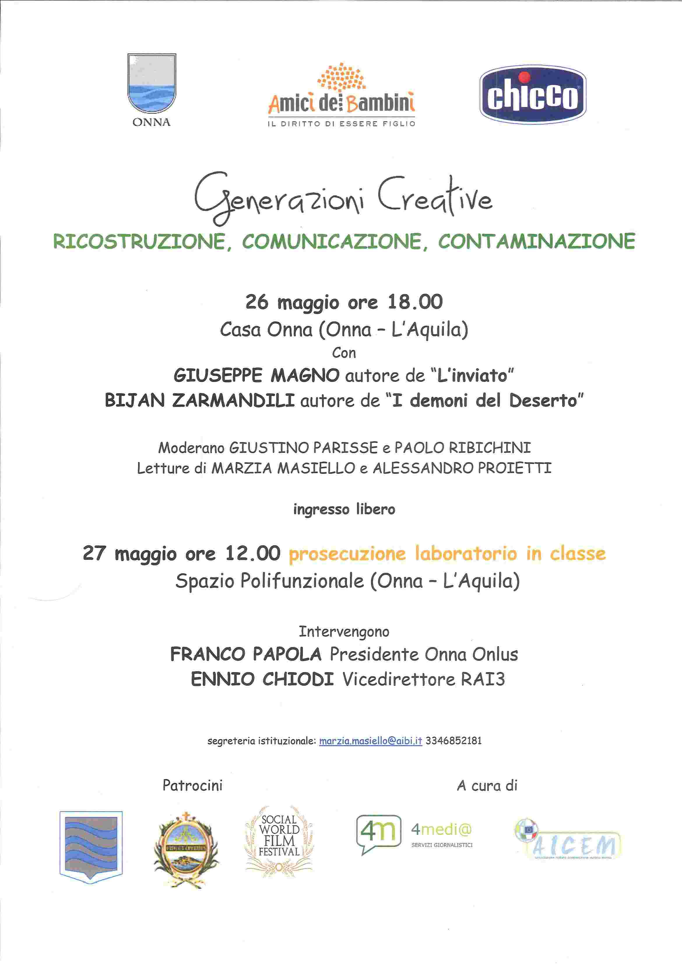 Onna (l'aquila) 26-27 maggio - Generazioni Creative: Ricostruzione, Comunicazione, Contaminazione
