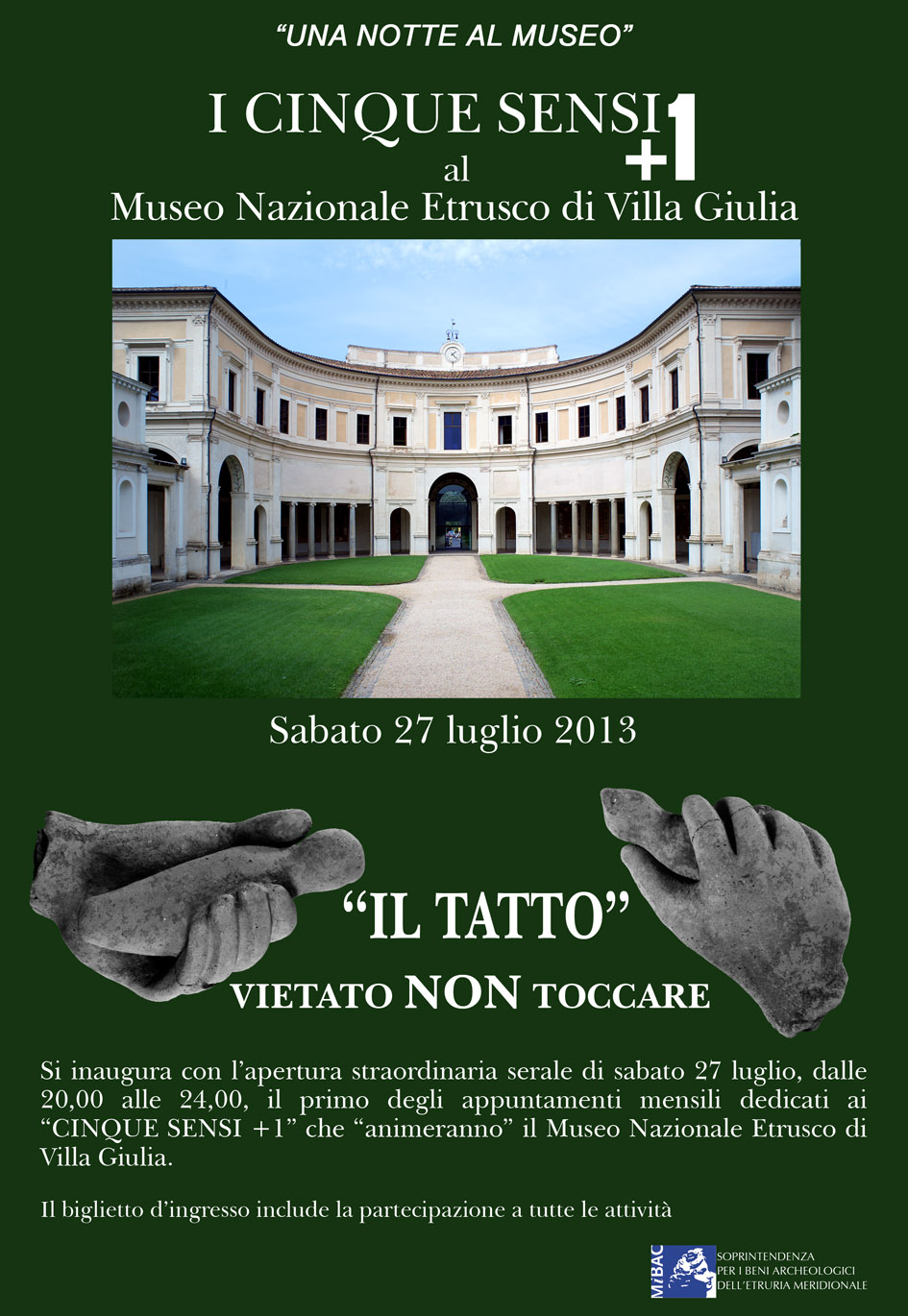 Serata di sabato 27 luglio al museo Etrusco di Villa Giulia