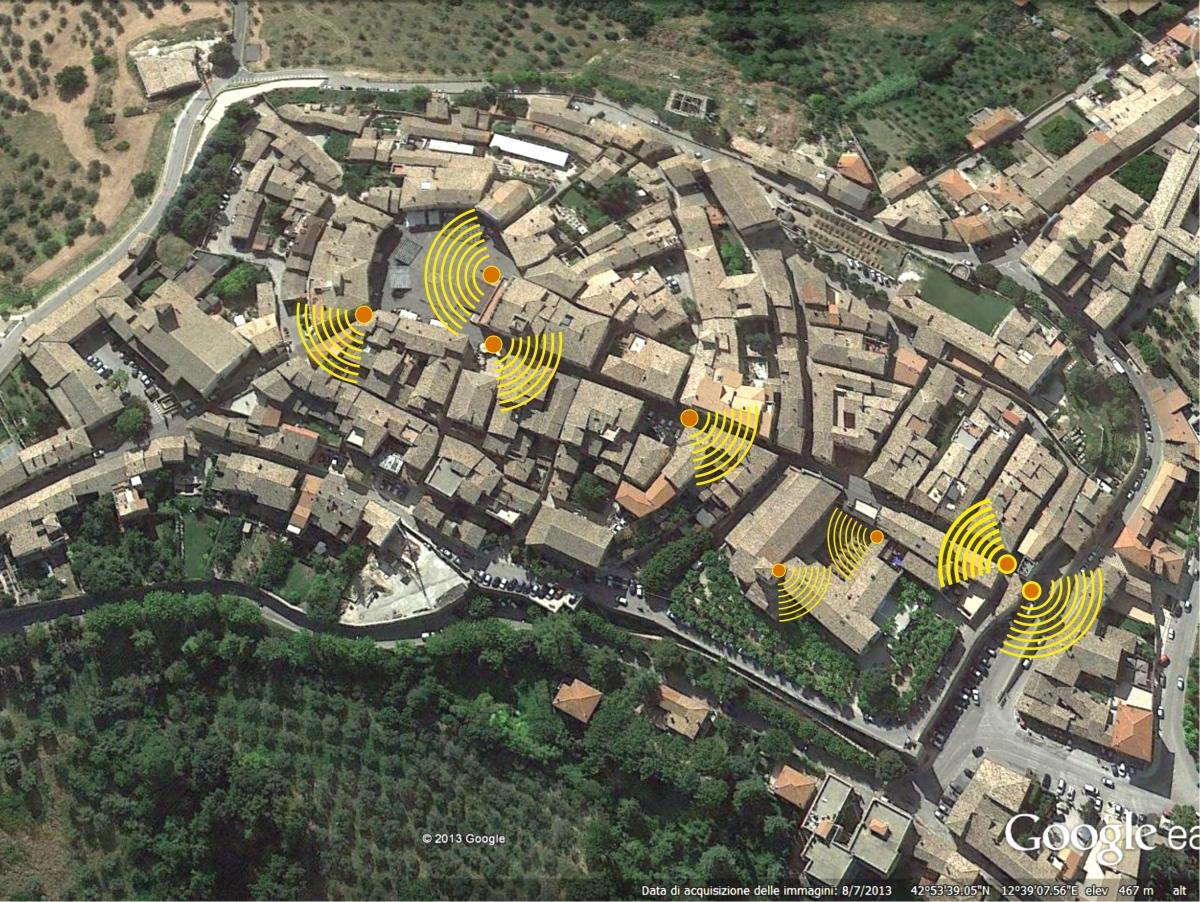 Navigazione internet gratuita nel centro storico di Montefalco.  Attivati 9 punti di accesso  “hot spot” per accedere alla rete wifi
