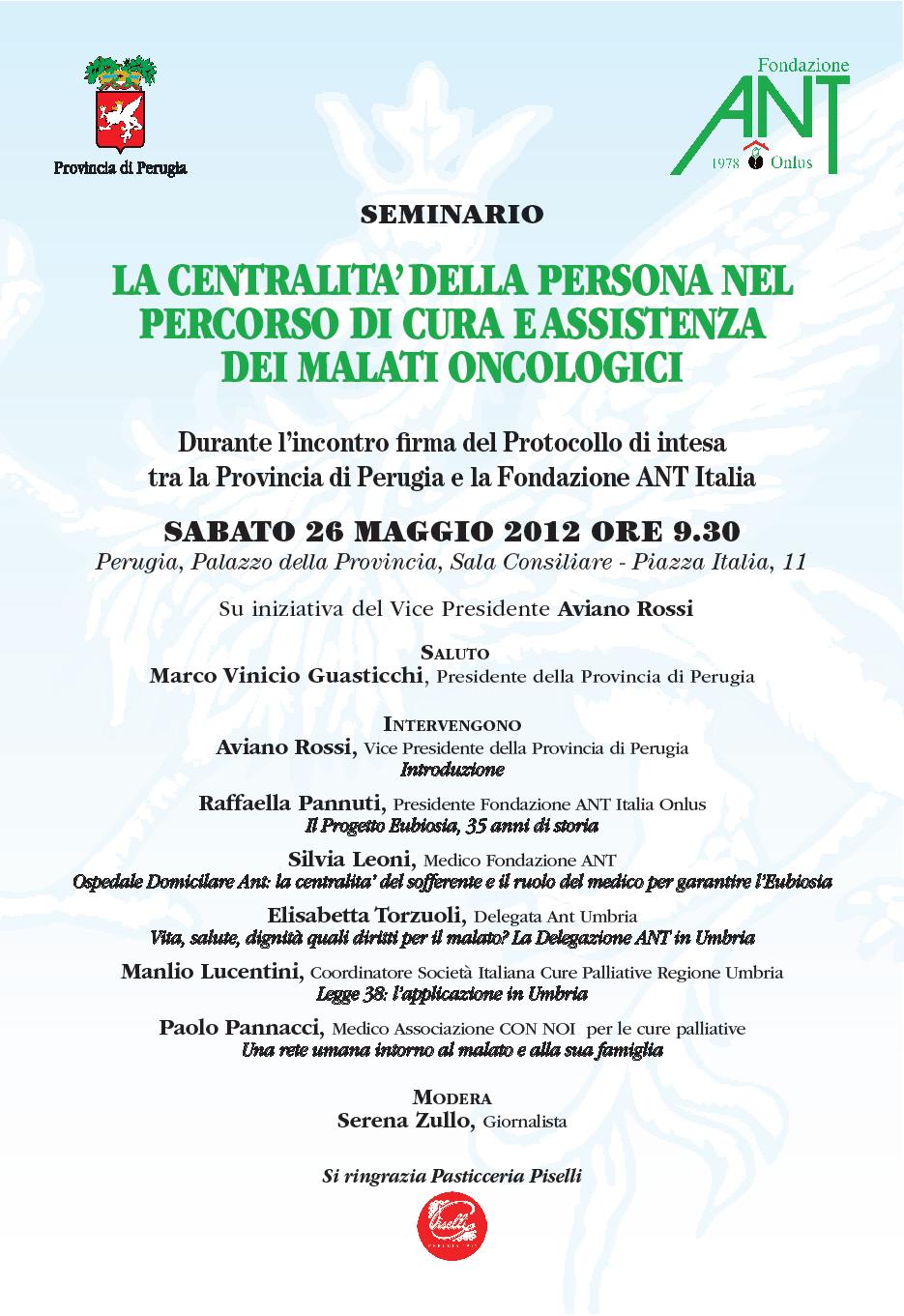 Perugia, Seminario &quot;La centralita’ della persona nel per corso di cura e assistenza dei malati oncologici&quot;