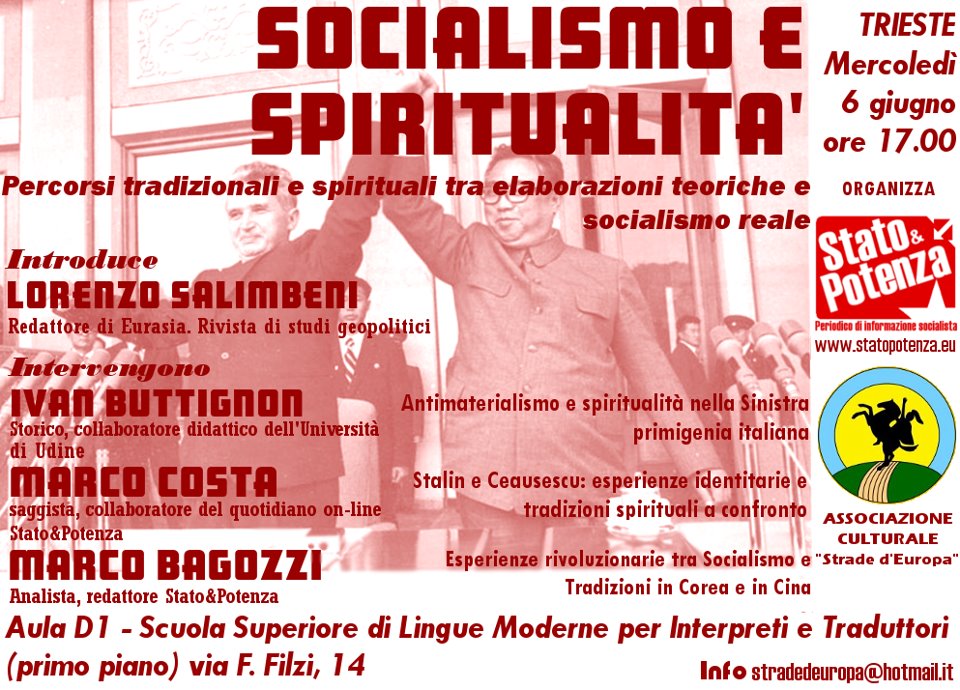 Convegno “ Socialismo e spiritualità. Percorsi tradizionali e spiritual i tra elaborazioni teoriche e socialismo  reale”