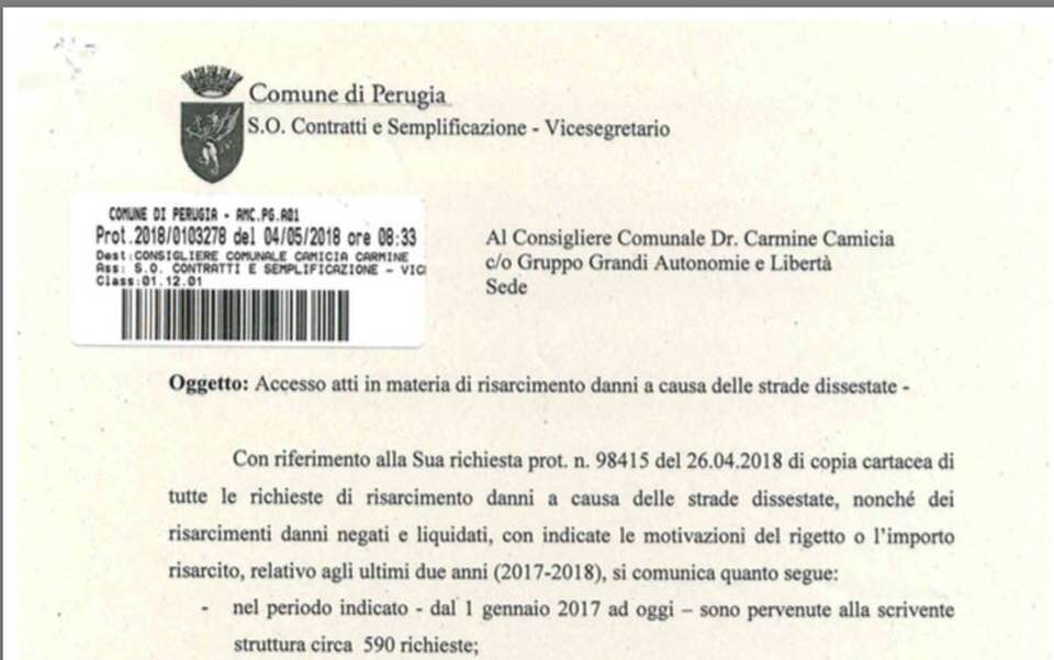 Perugia. Strade colabrodo: Camicia –“Attenti alle furbate”
